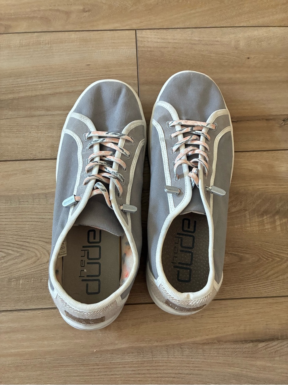 Hey Dude Gray Canvas Casual Lace Sneakers with Peach Accents
